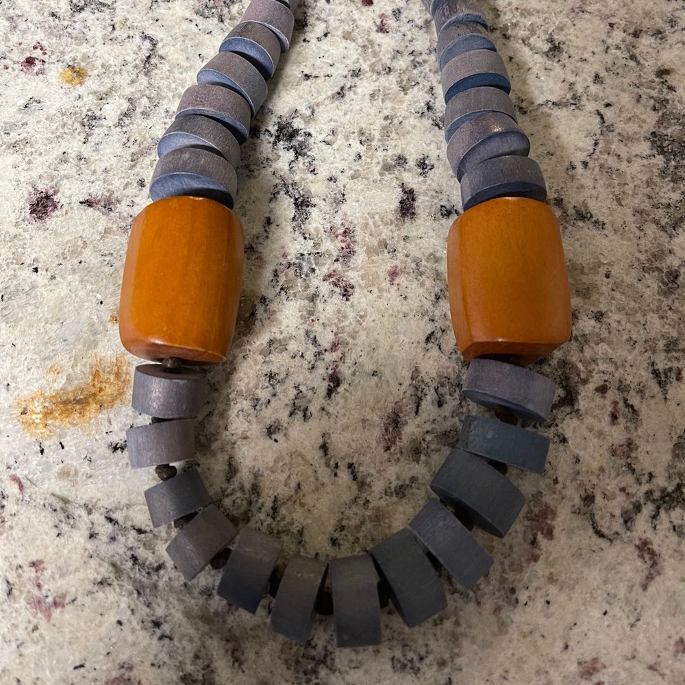 NECKLACE • Orange/Blue Wooden Necklace